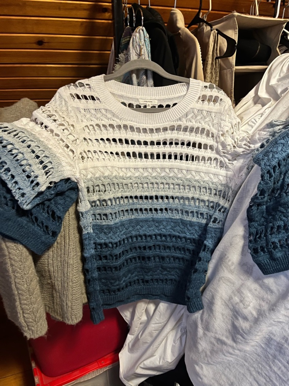 Maurices Open-Knit Ombre Blue and White Crewneck Sweater